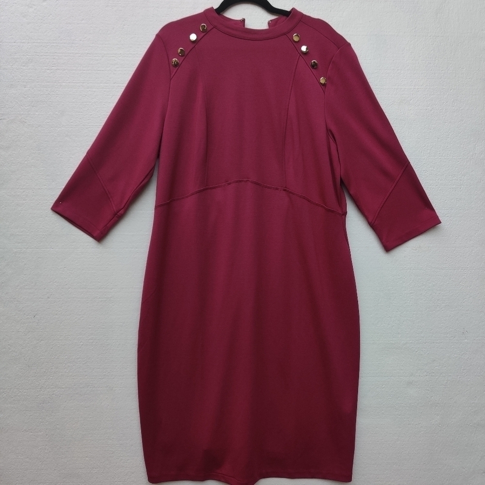 Eloquii Women’s Midi Dress Berry Gold Accents Plus Size Chic Elegant